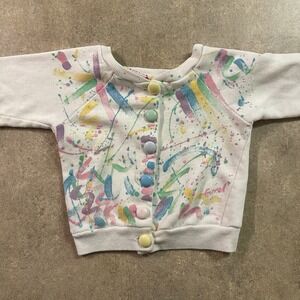Vintage Kids‎ Cardigan Sweater Pastel Paint Splash Button Up 2T